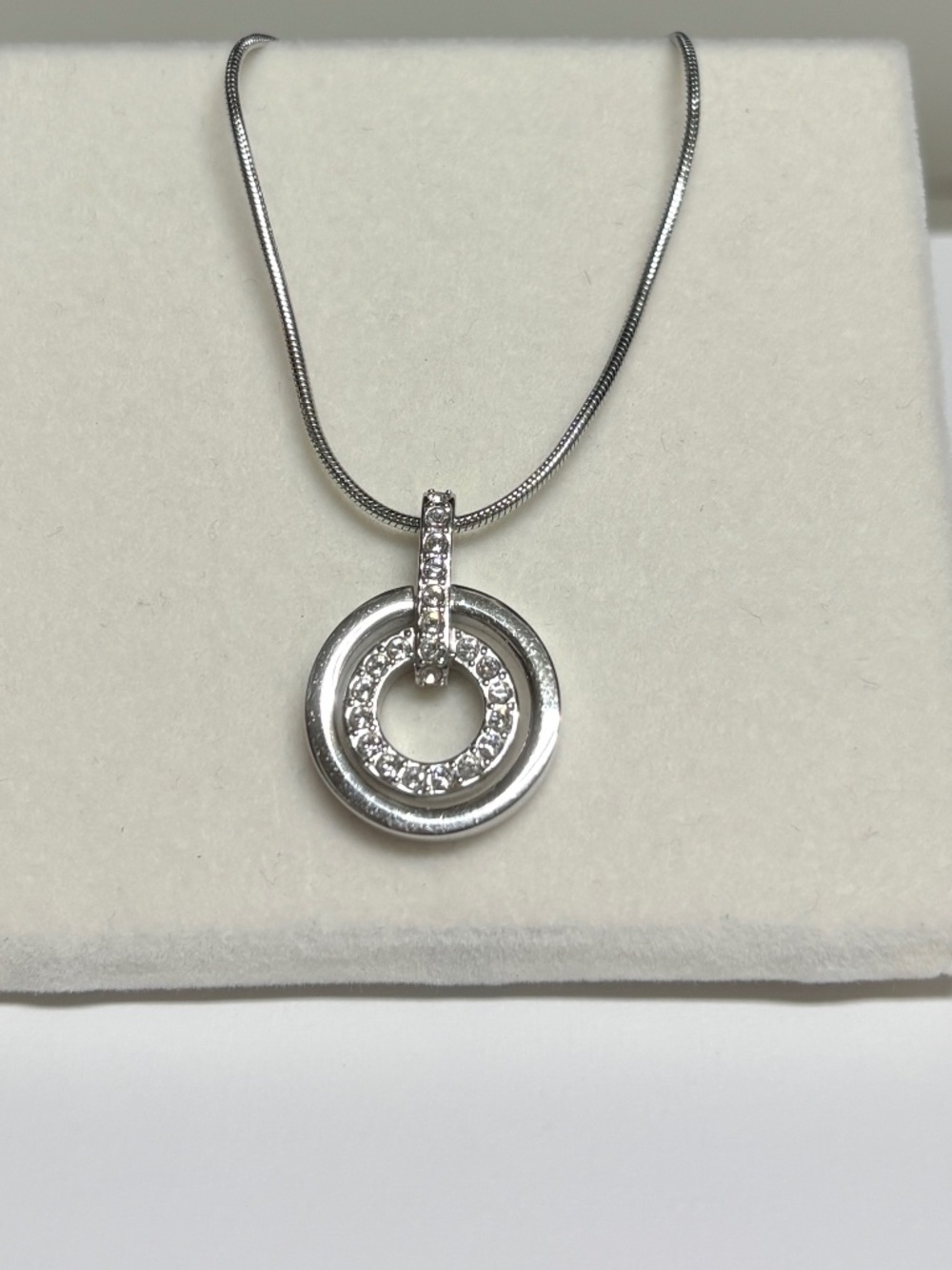 Swarovski Circle Pendant Necklace Rhodium Plated Crystal Pavé Snake Chain